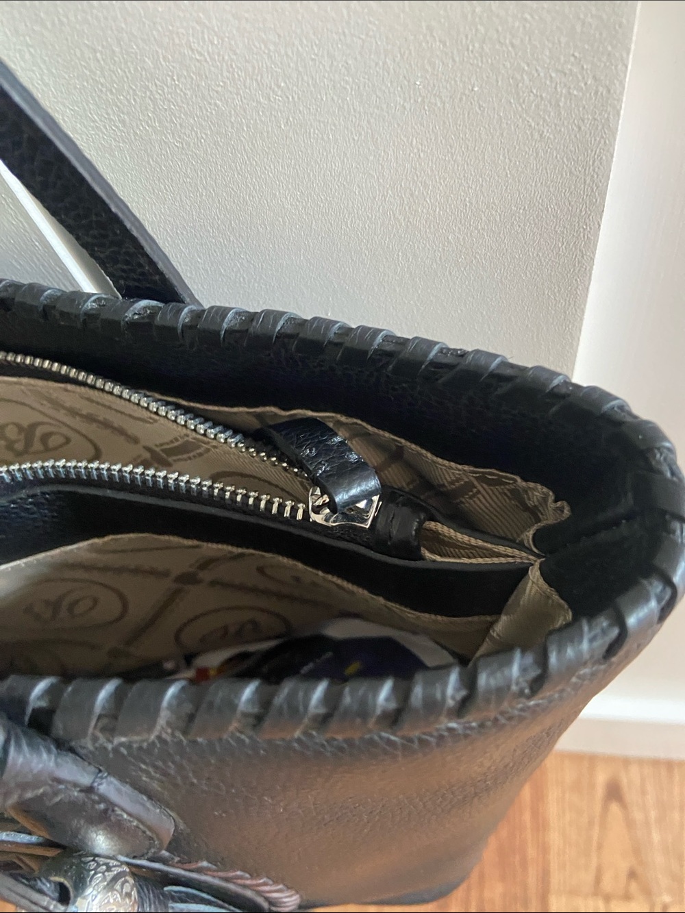 Brighton Black Leather Tote with Embossed Medallion and Tassel - Picture 9 of 15